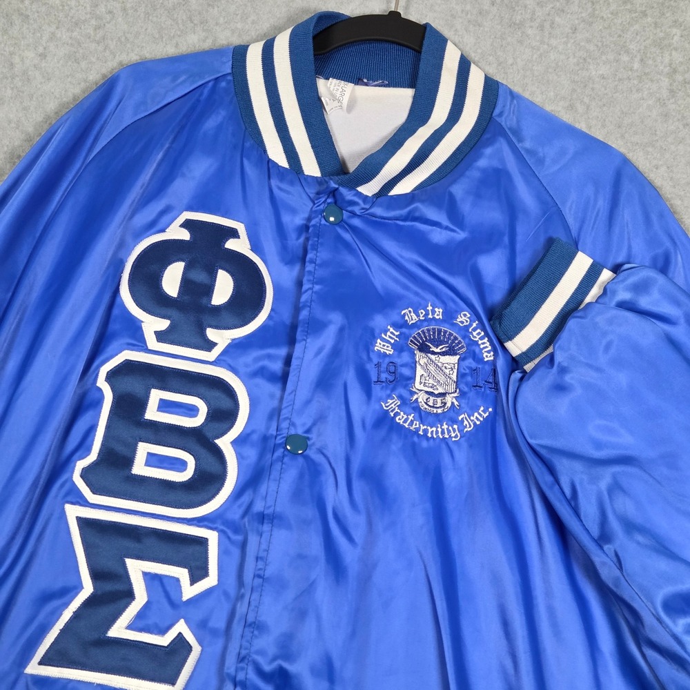 Vintage Phi Beta Sigma Men 2XL Satin Fraternity Varsity Bomber Jacket Blue USA